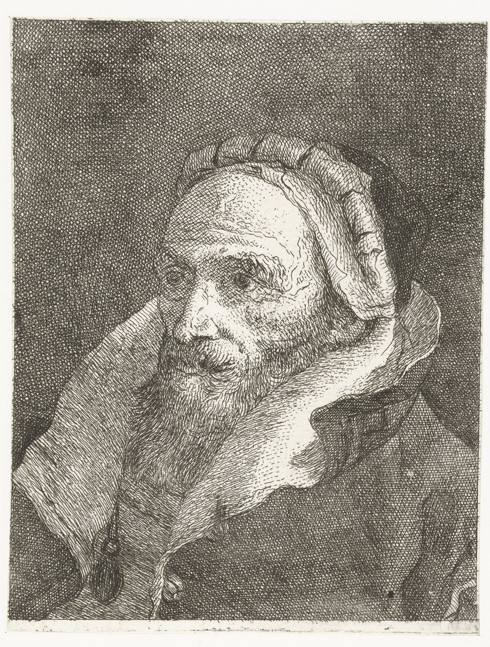 Muž s vysokým otočeným límcem pláště Sbírka hlav (název série) Raccolta di Teste (název série) od Giovanni Domenico Tiepolo