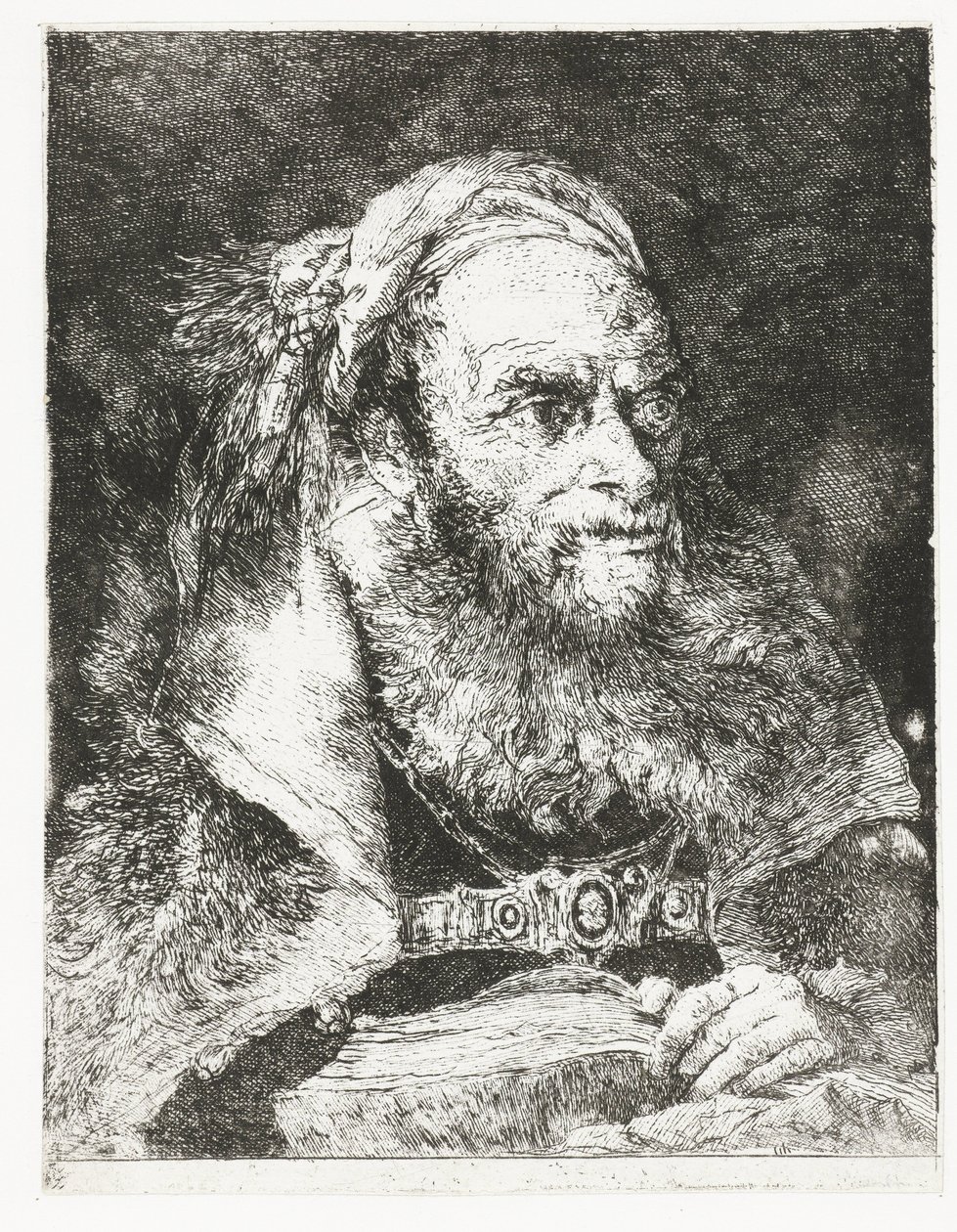 Muž s otevřenou knihou Sbírka hlav (název série) Raccolta di Teste (název série) od Giovanni Domenico Tiepolo
