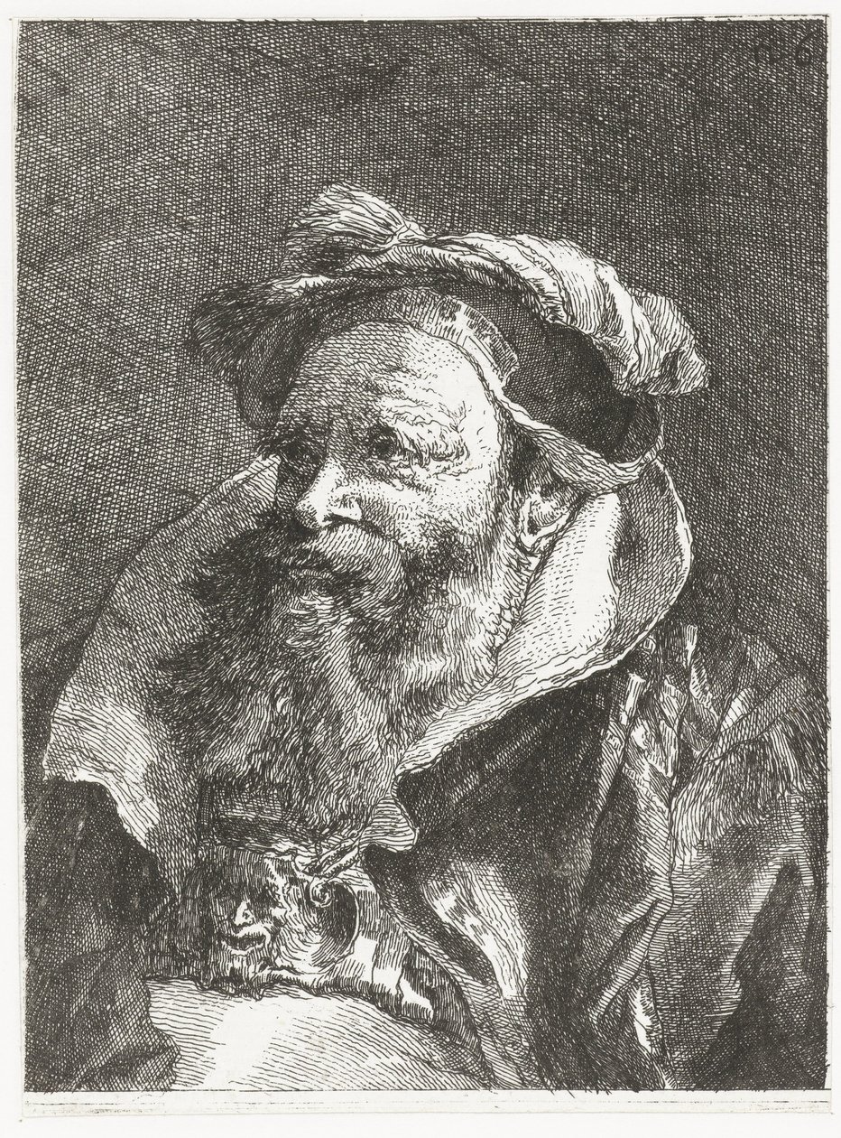 Muž s hlavou satyra na přezce Sbírka hlav (název série) Raccolta di Teste (název série) od Giovanni Domenico Tiepolo