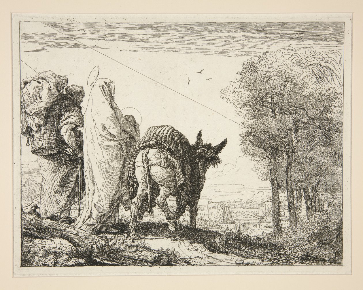 Marie s dítětem v náručí, ze série „Idee pittoresche sopra la fuga in Egitto“ (Útěk do Egypta) od Giovanni Domenico Tiepolo