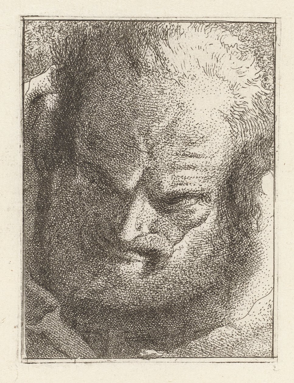 Starý muž dívá se dolů, z Raccolta di Teste (Sbírka hlav) od Giovanni Domenico Tiepolo