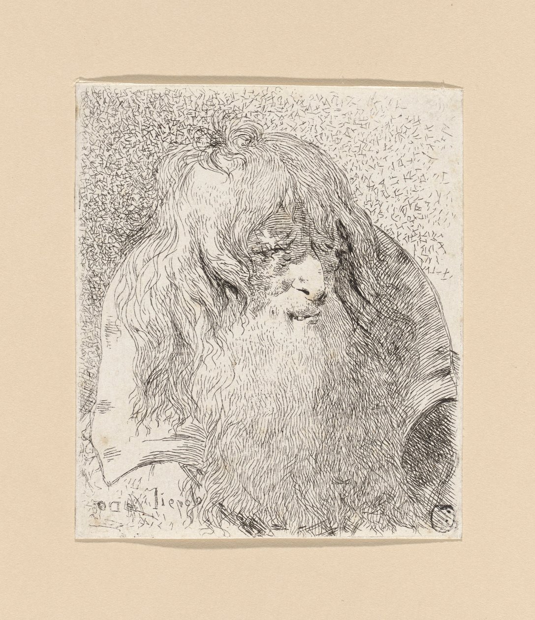 Starý muž s plnovousem a dlouhými vlasy, z Raccolta di Teste (Sbírka hlav) od Giovanni Domenico Tiepolo