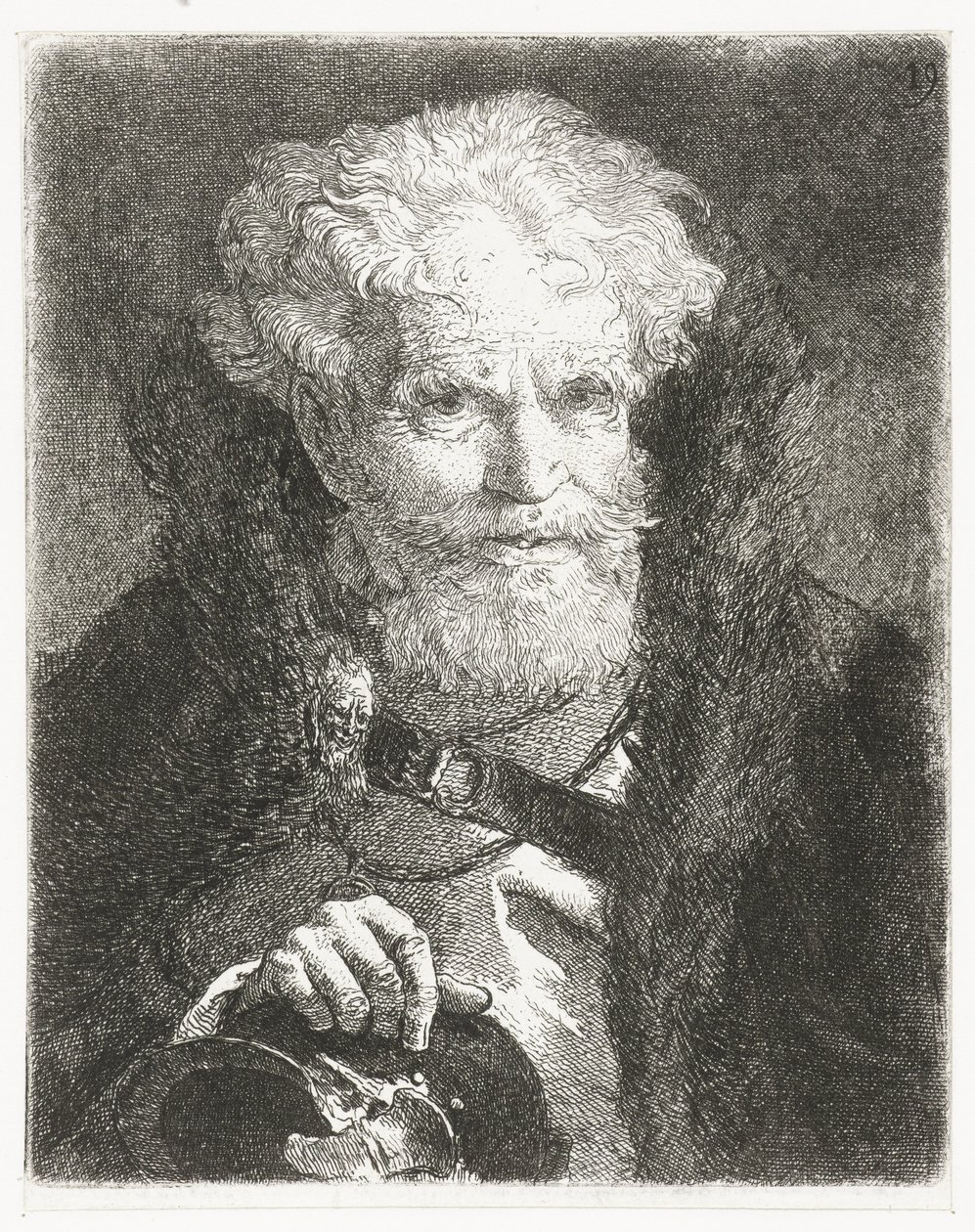 Starý muž v plášti s kožešinovým límcem a helmou Sbírka hlav (název série) Raccolta di Teste (název série) od Giovanni Domenico Tiepolo