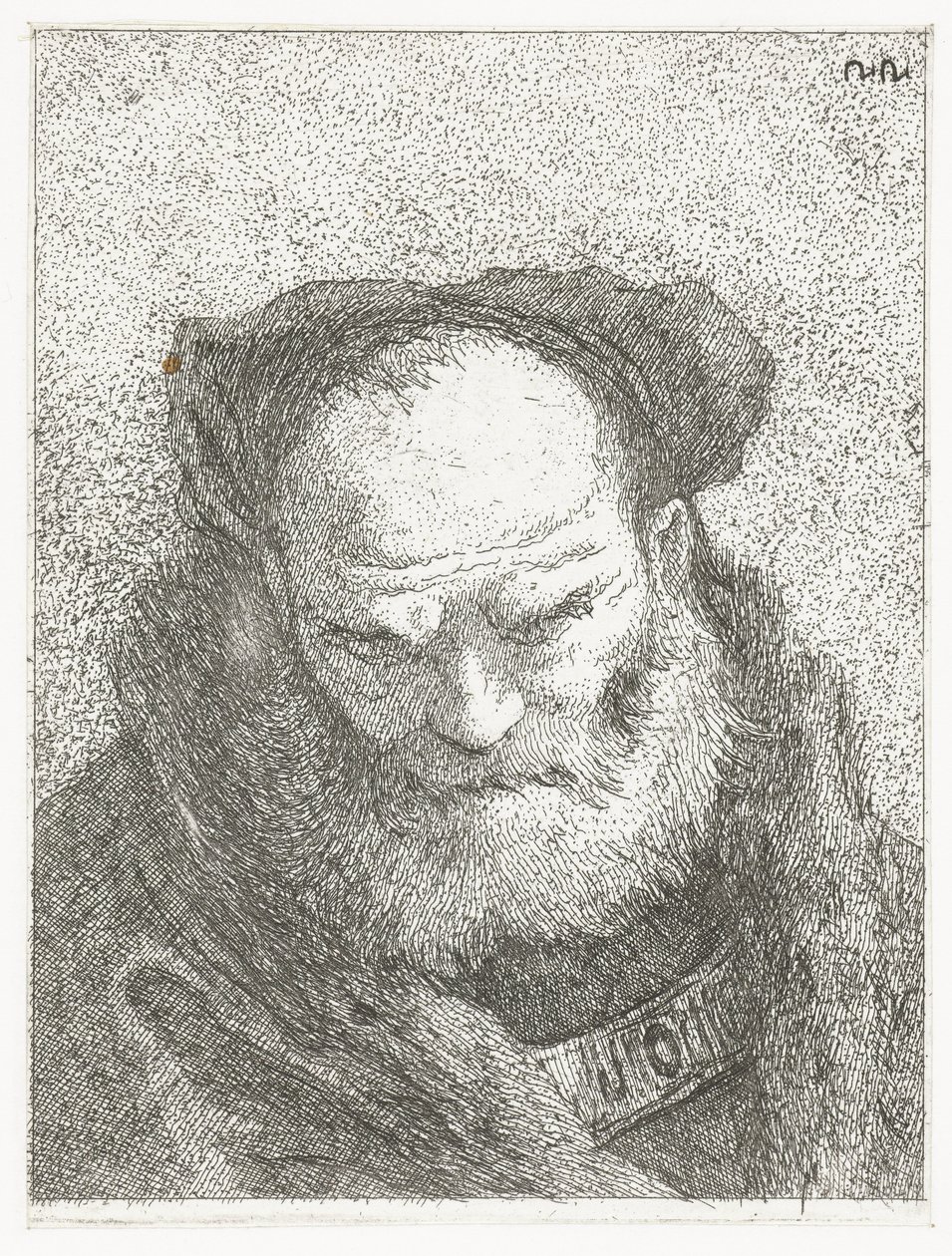 Starý muž s plnovousem a skloněnou hlavou Sbírka hlav (název série) Raccolta di Teste (název série) od Giovanni Domenico Tiepolo