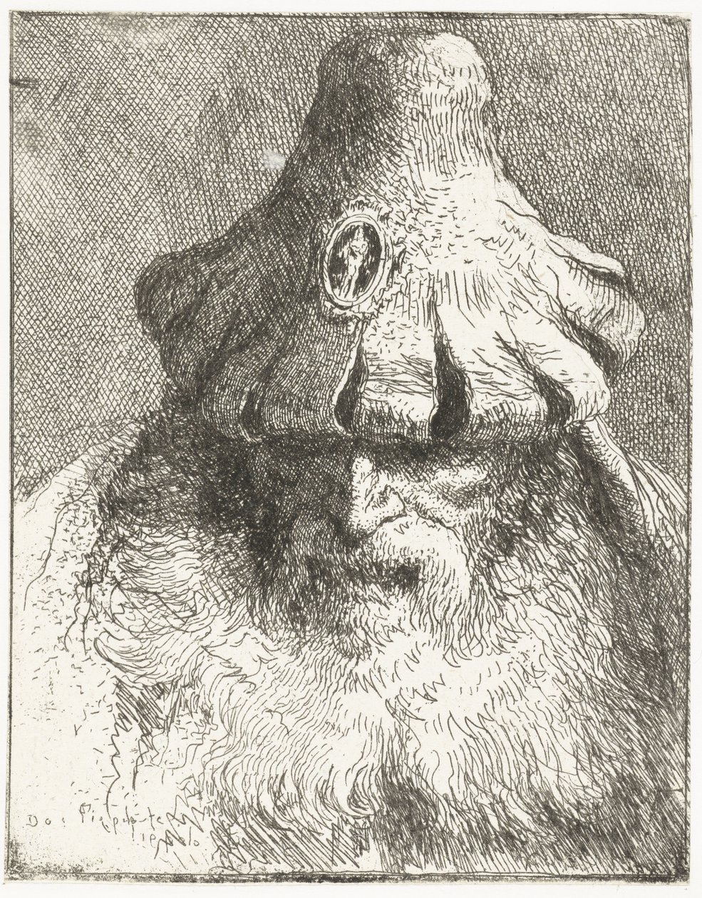 Starý muž v kuželovitém klobouku s rozparkem Sbírka hlav (název série) Raccolta di Teste (název série) od Giovanni Domenico Tiepolo
