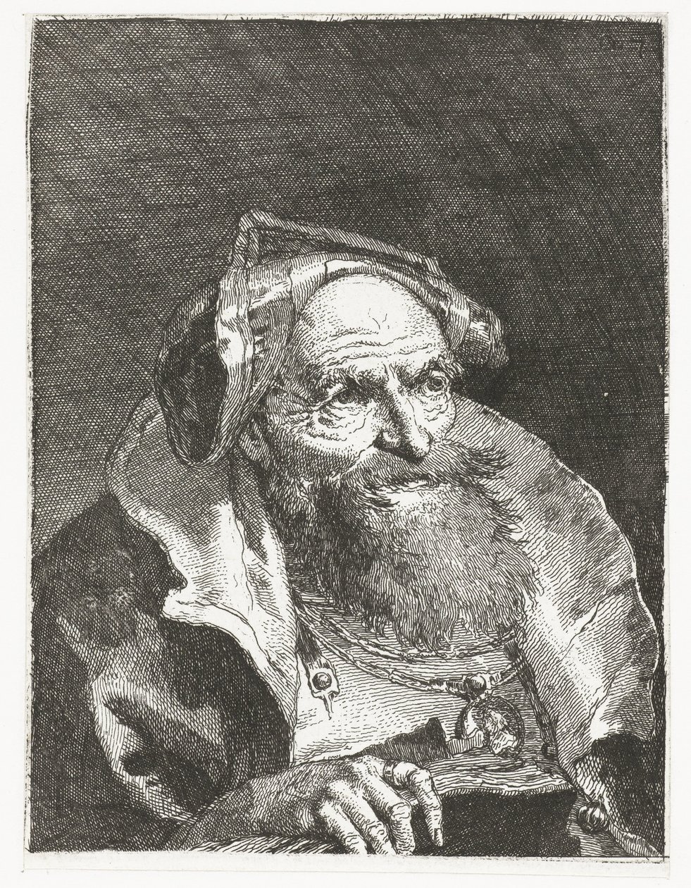 Starý muž s řetězem a knihou Sbírka hlav (název série) Raccolta di Teste (název série) od Giovanni Domenico Tiepolo