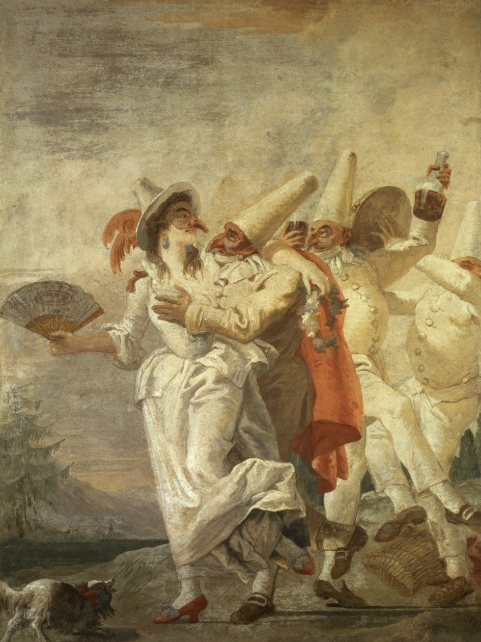 Pulcinella verliebt, cca 1793 od Giovanni Domenico Tiepolo