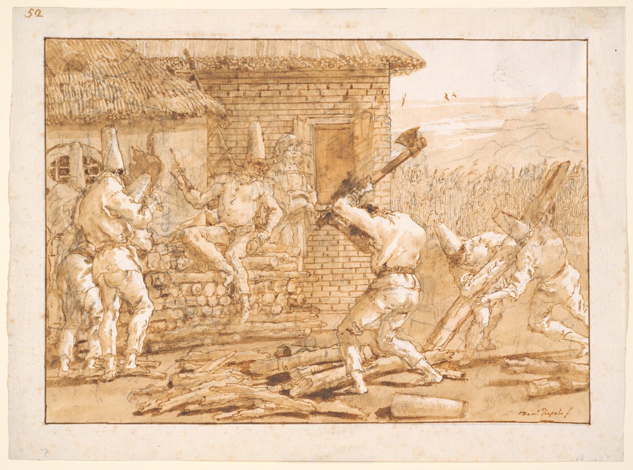 Punchinello sekání polena od Giovanni Domenico Tiepolo