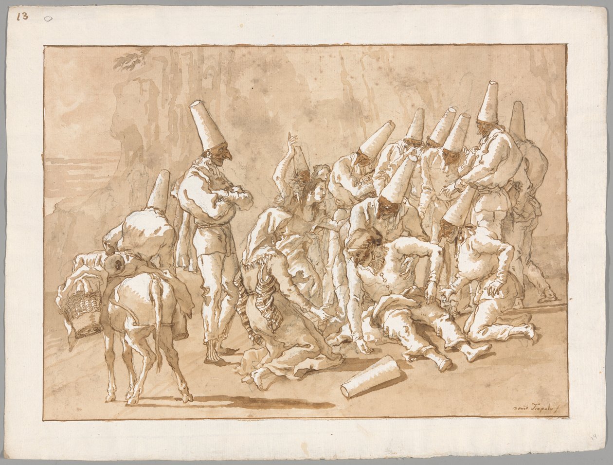Punchinello se zhroutil na silnici od Giovanni Domenico Tiepolo