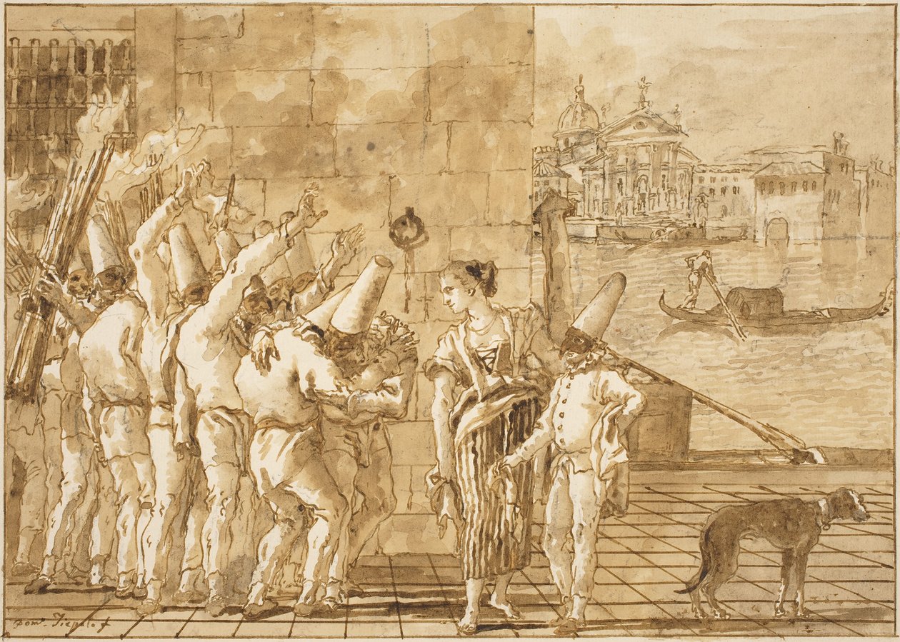 Punchinellovo rozloučení s Benátkami od Giovanni Domenico Tiepolo