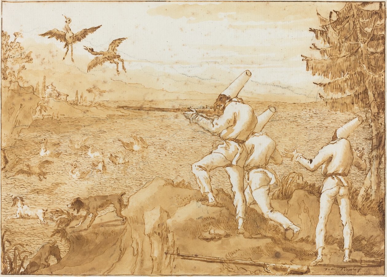 Punchinellos Lov vodního ptactva od Giovanni Domenico Tiepolo