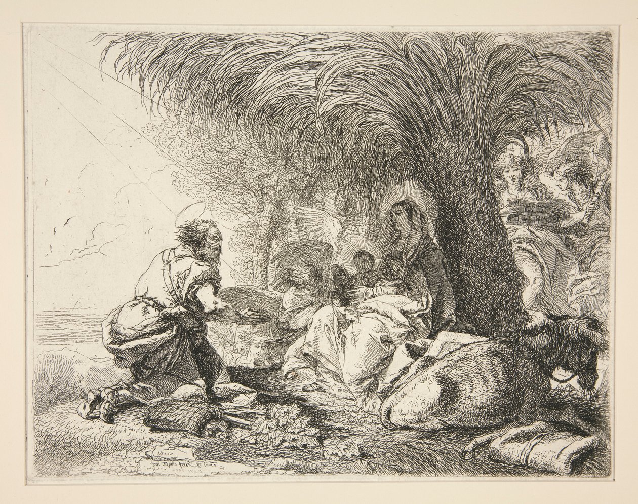 Svatý Josef adorující Jezulátko, ze série Idee pittoresche sopra la fuga in Egitto (Útěk do Egypta) od Giovanni Domenico Tiepolo