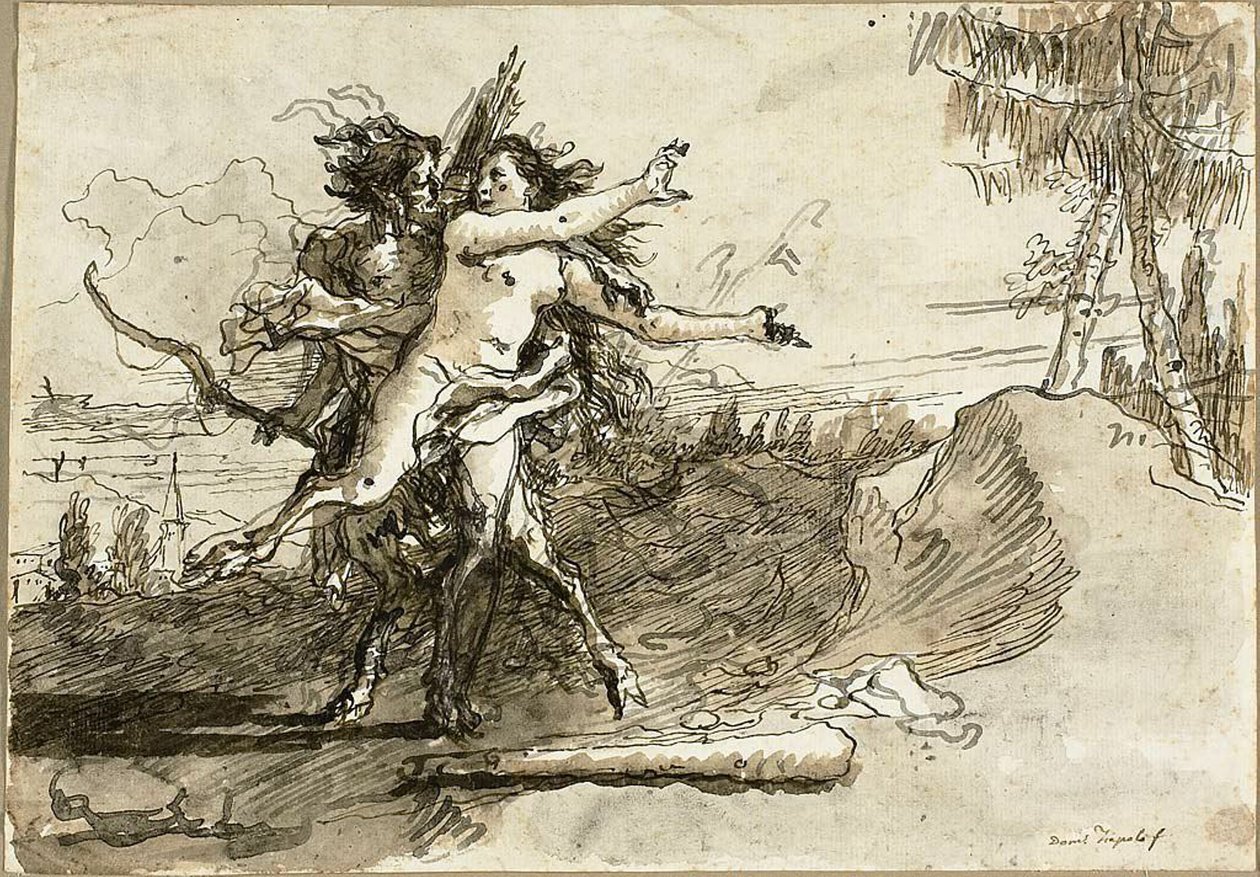 Satyr překvapující satyress od Giovanni Domenico Tiepolo