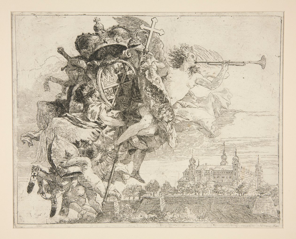 The Arms of Carl Philipp von Greiffenklau, ze série Malebné nápady nad útěkem do Egypta (Flight into Egypt) od Giovanni Domenico Tiepolo