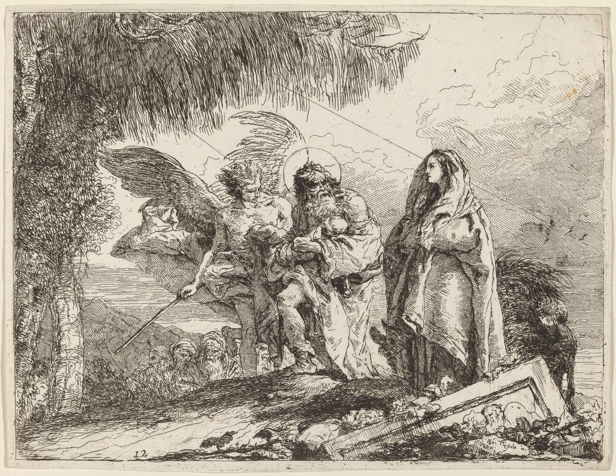 Let, svatá rodina na procházce s andělem od Giovanni Domenico Tiepolo