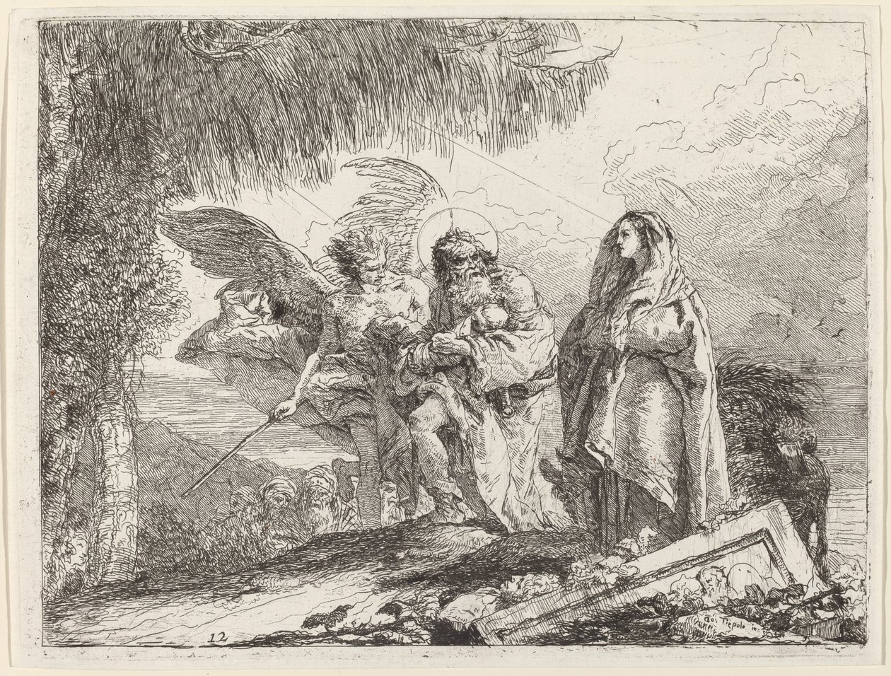 Let, svatá rodina na procházce s andělem od Giovanni Domenico Tiepolo