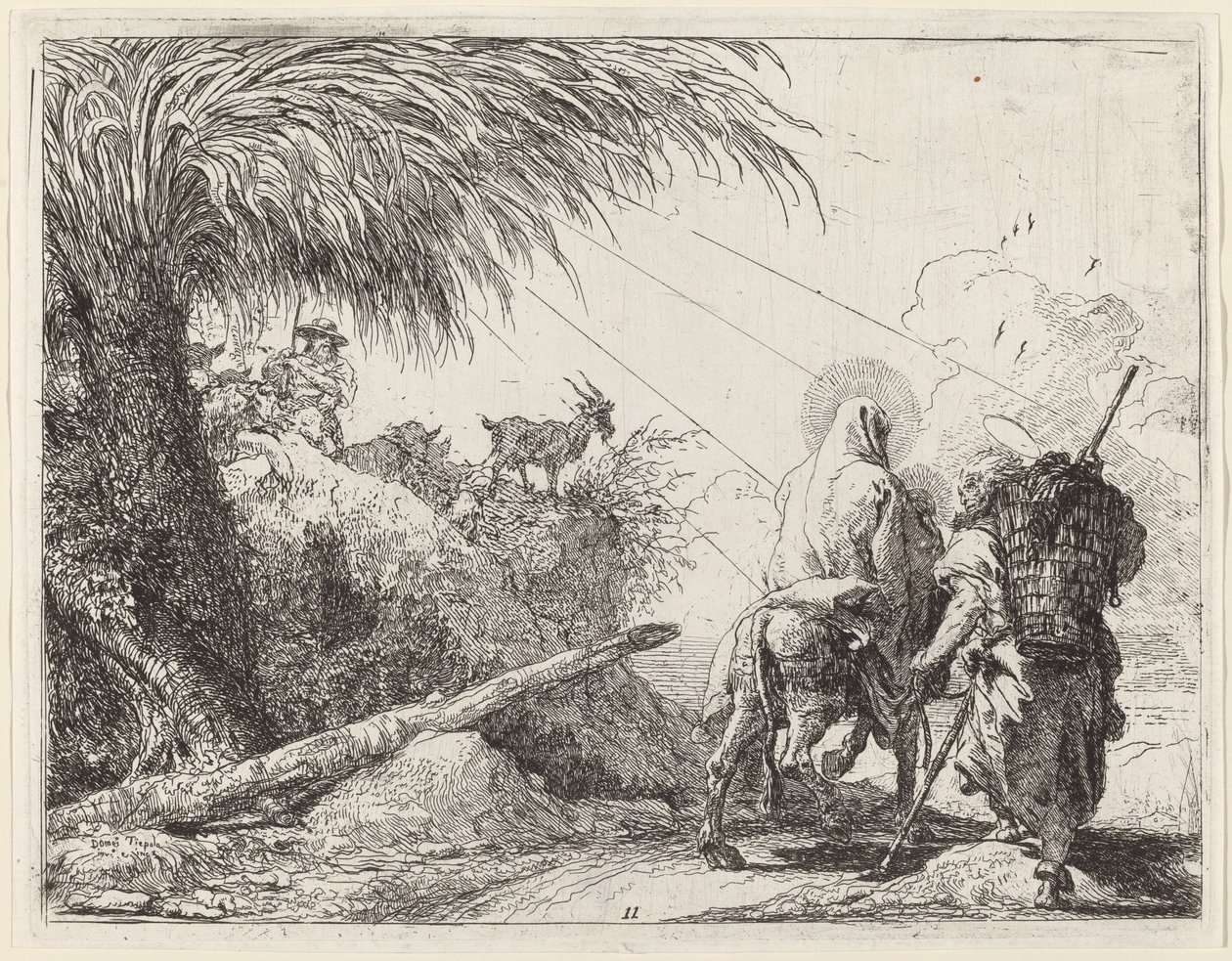 Útěk, Svatá rodina napravo, Josef při pohledu nalevo od Giovanni Domenico Tiepolo