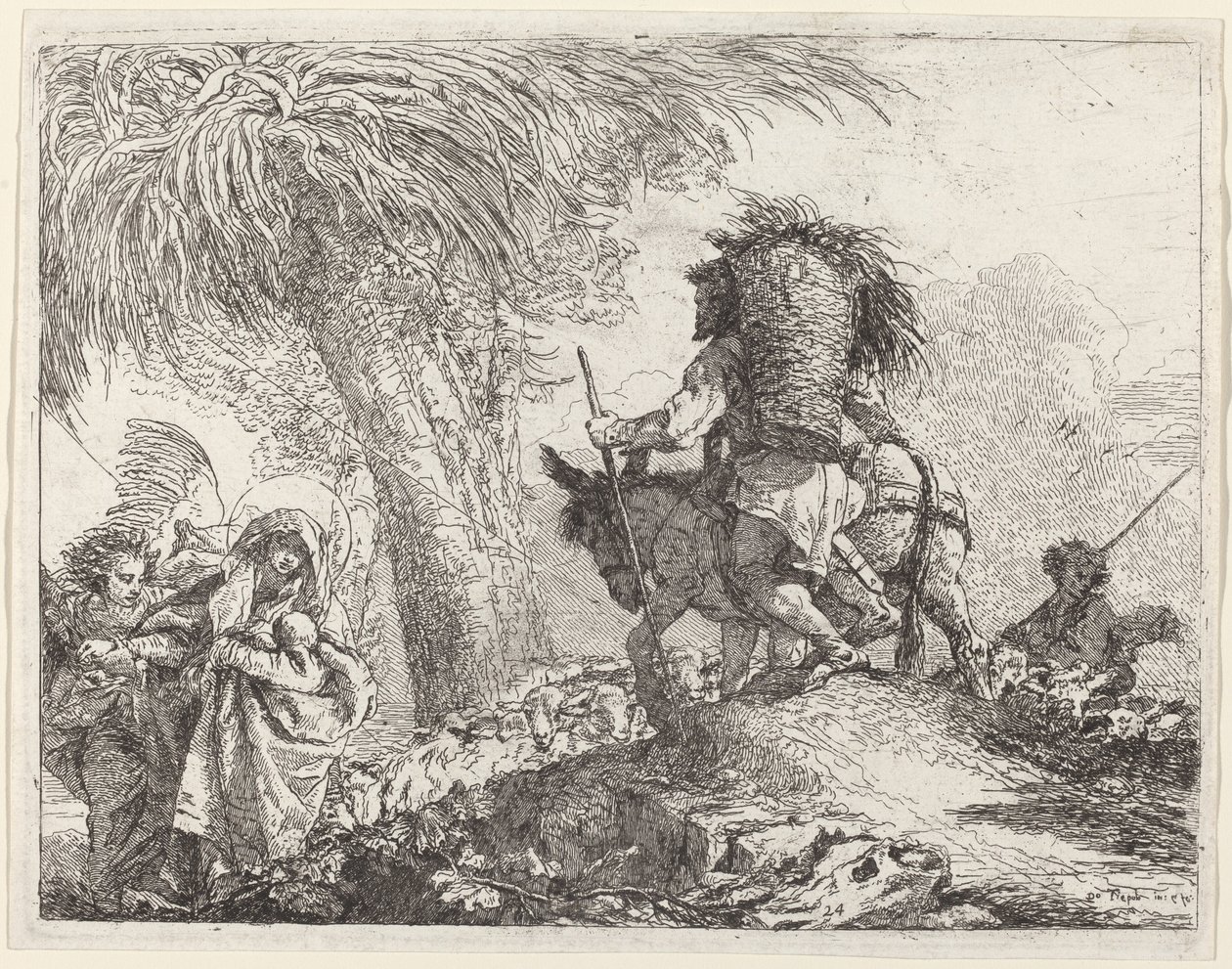 Let, Josef vpravo a Marie a Anděl vlevo od Giovanni Domenico Tiepolo