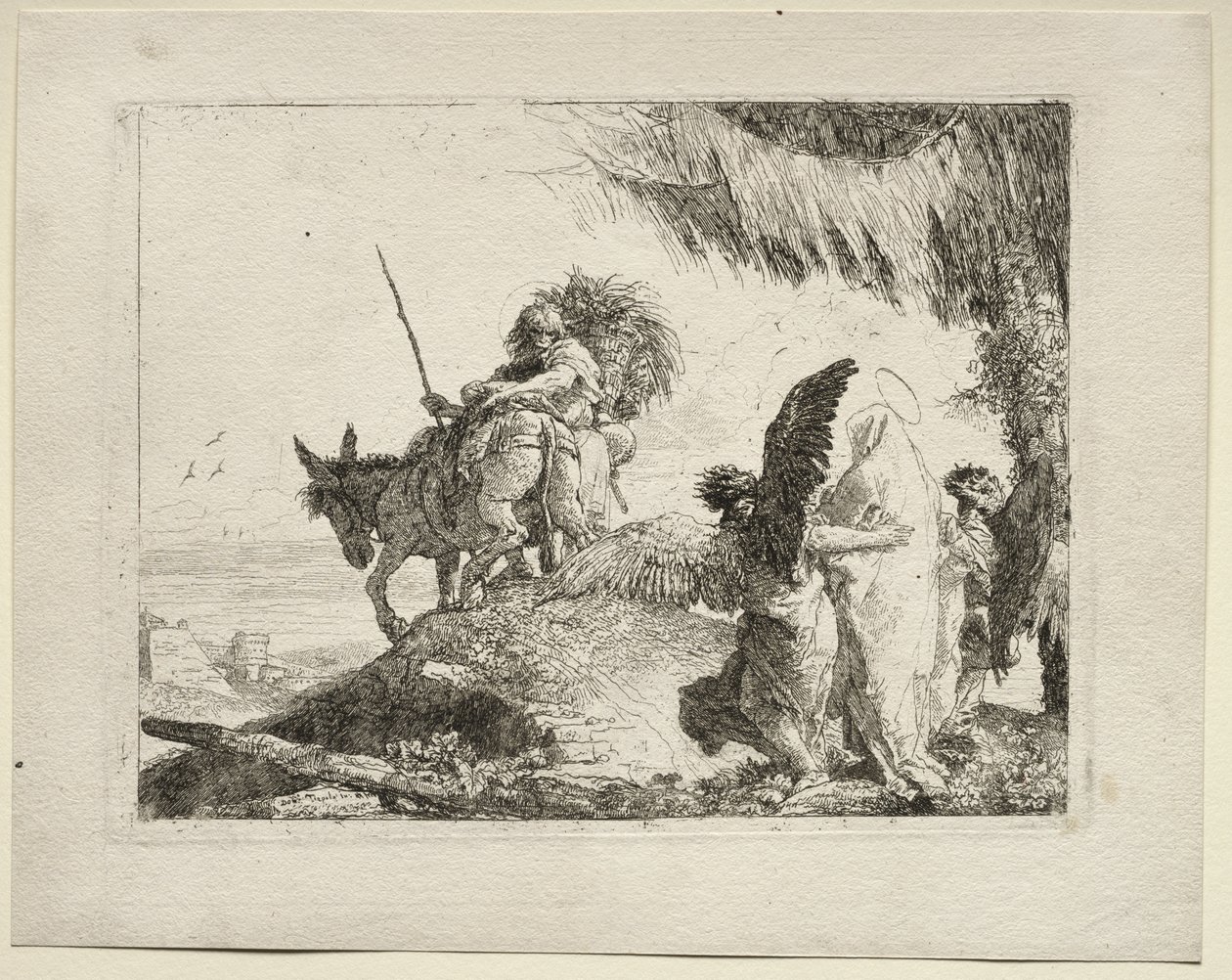 The Flight into Egypt: The Flight with the Madonna at Right Supported by Angels od Giovanni Domenico Tiepolo