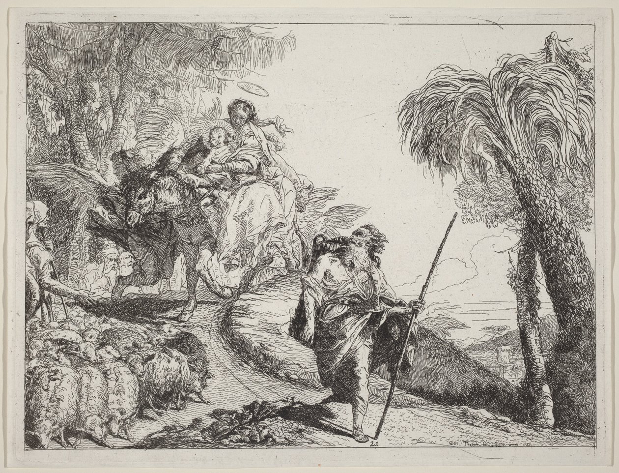 Útěk s Josefem v popředí od Giovanni Domenico Tiepolo