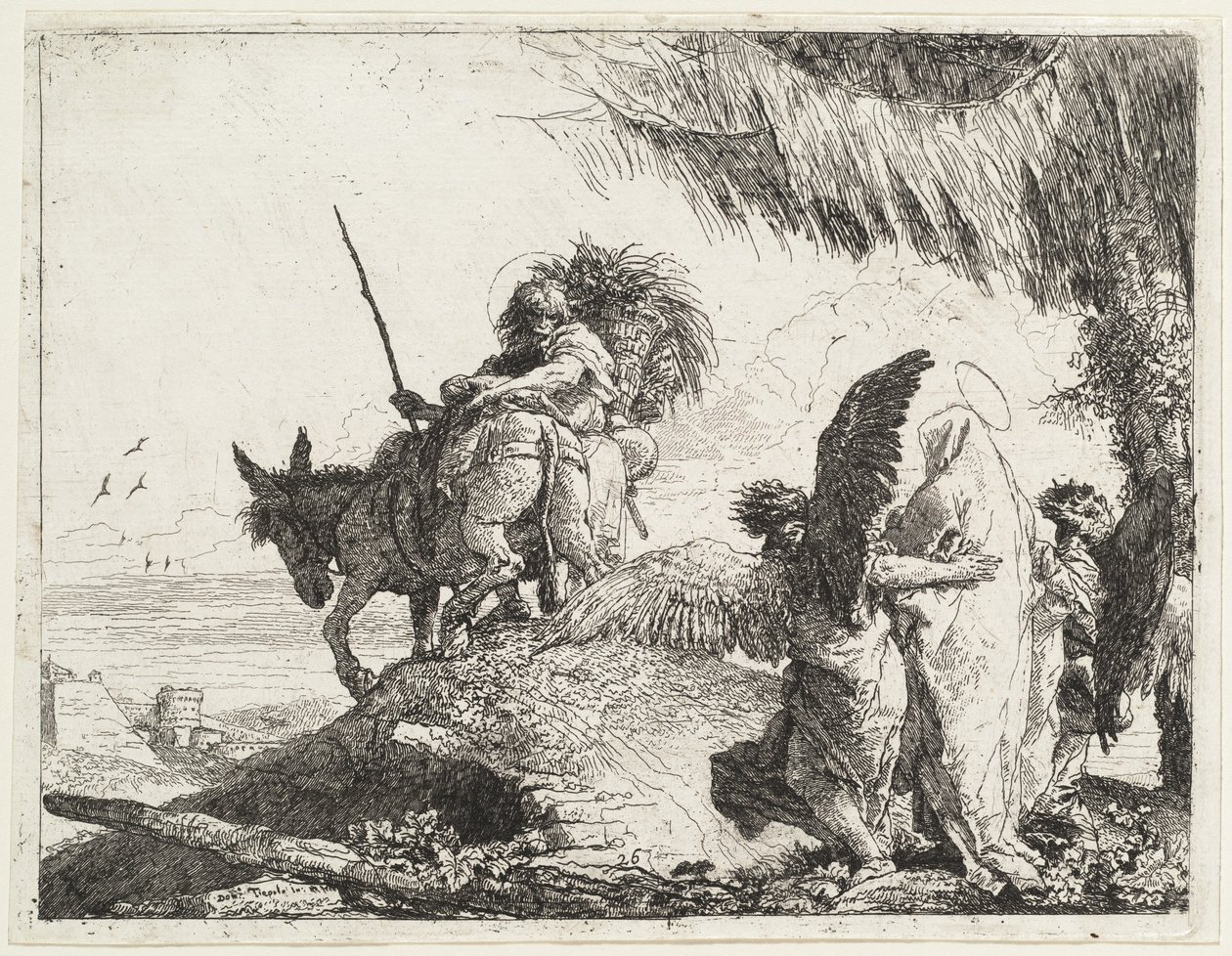 The Flight, with Madonna at Right Supported by Angels od Giovanni Domenico Tiepolo