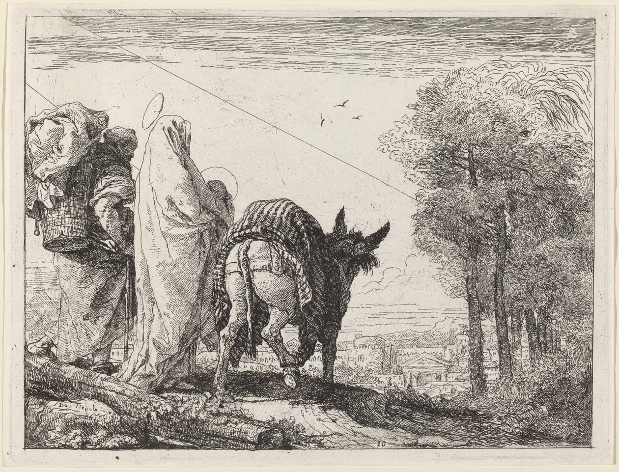 Let se Svatou rodinou vlevo od Giovanni Domenico Tiepolo