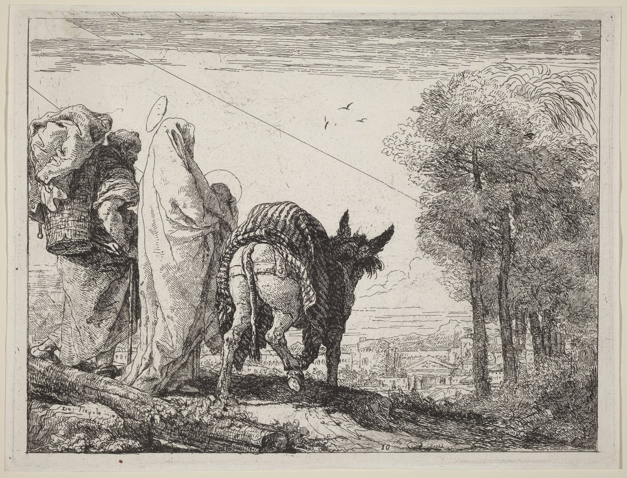 Útěk se Svatou rodinou vlevo od Giovanni Domenico Tiepolo