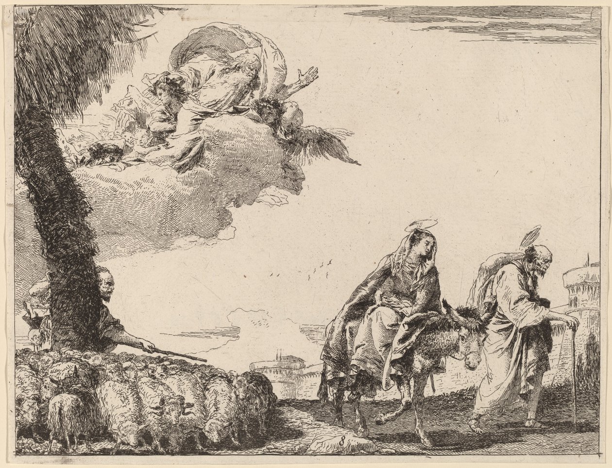 Útěk se Svatou rodinou po pravici od Giovanni Domenico Tiepolo