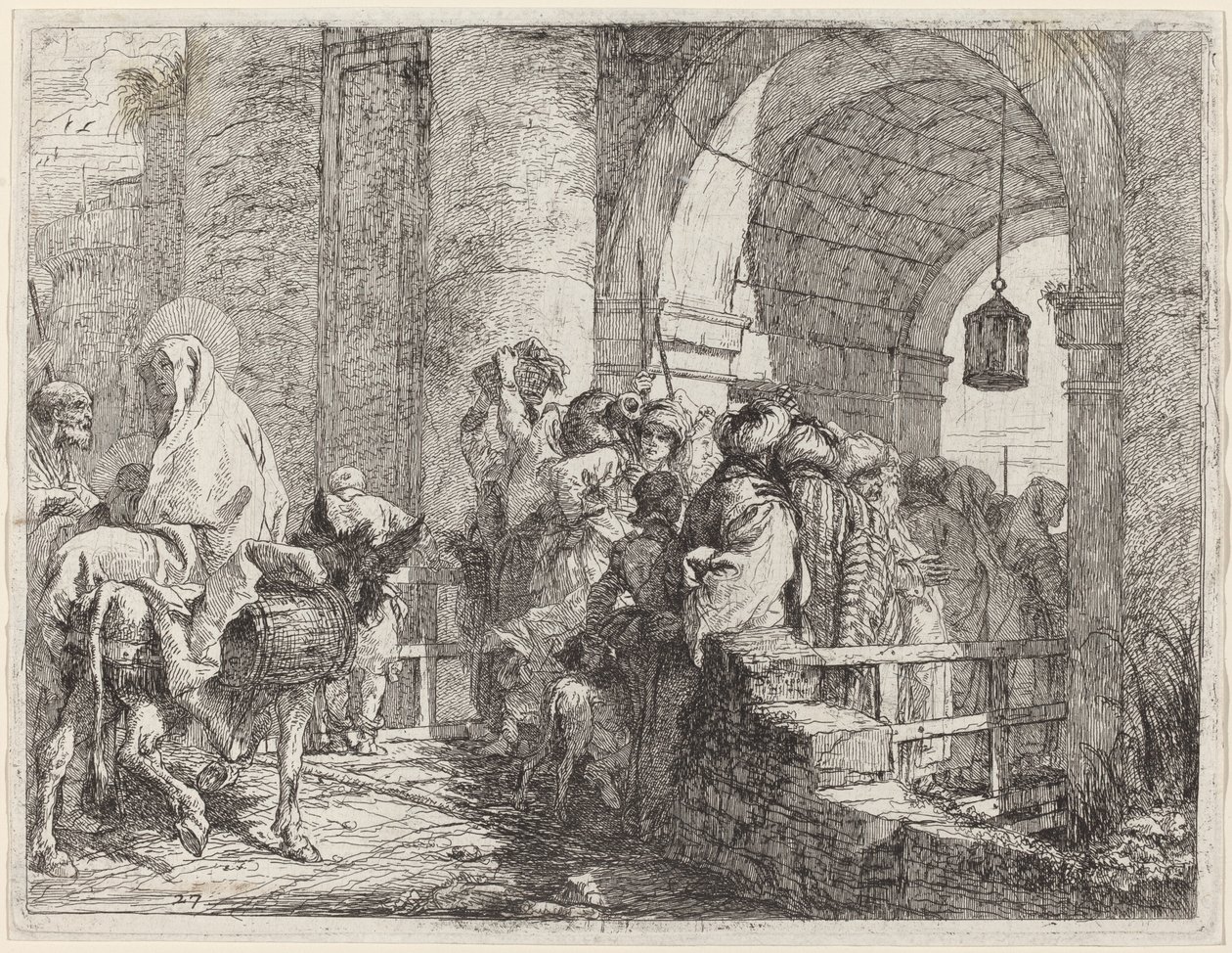 Svatá rodina přijíždí k městské bráně od Giovanni Domenico Tiepolo