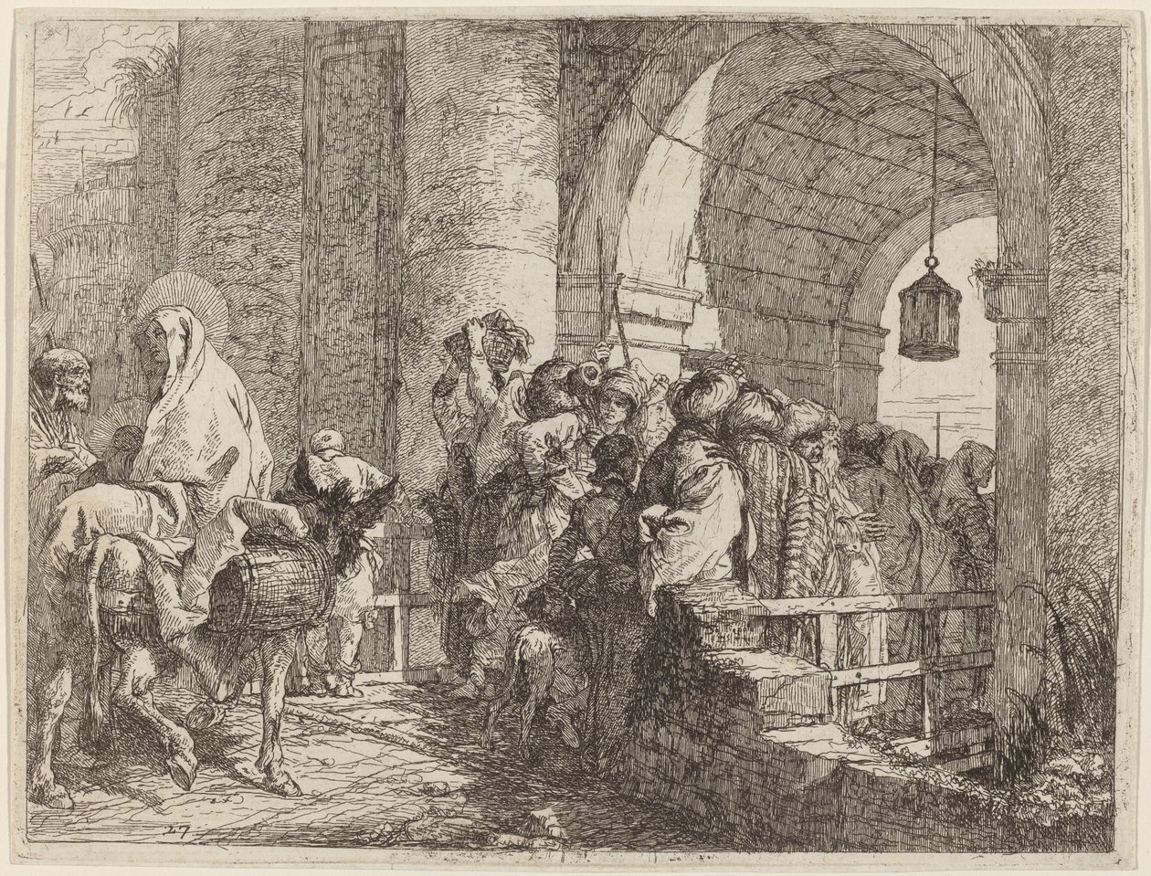 Svatá rodina přijíždí k městské bráně od Giovanni Domenico Tiepolo