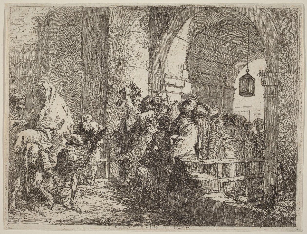 Svatá rodina přichází k městské bráně od Giovanni Domenico Tiepolo