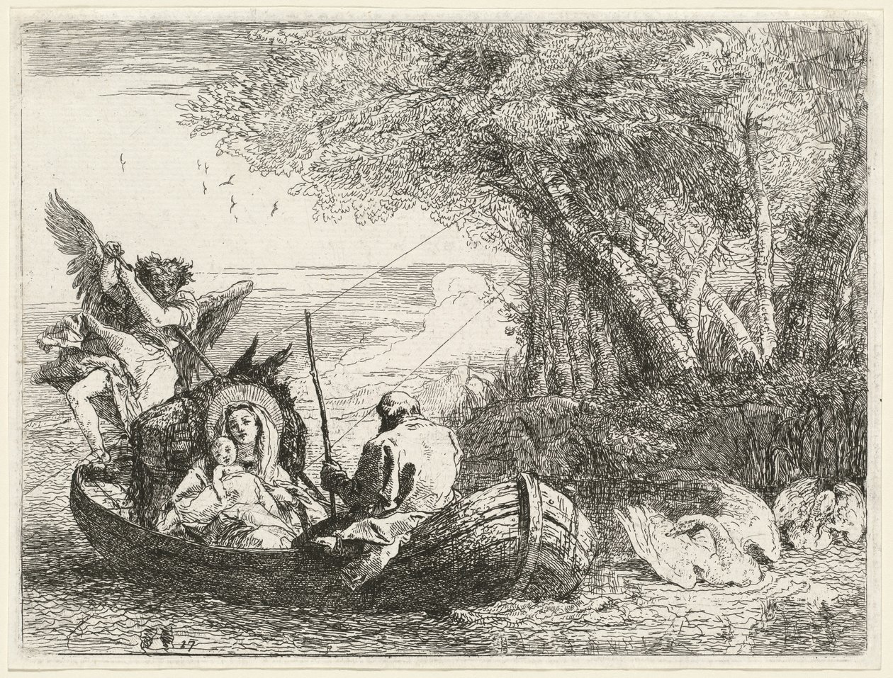 Svatá rodina je převážena přes řeku od Giovanni Domenico Tiepolo