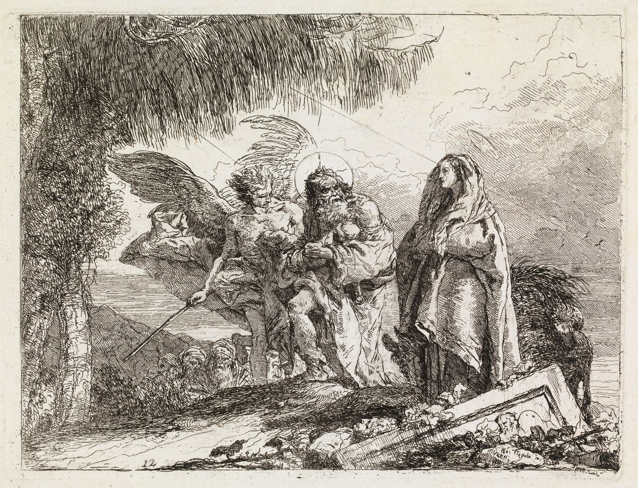 Svatá rodina v doprovodu anděla (Útěk do Egypta XII) od Giovanni Domenico Tiepolo