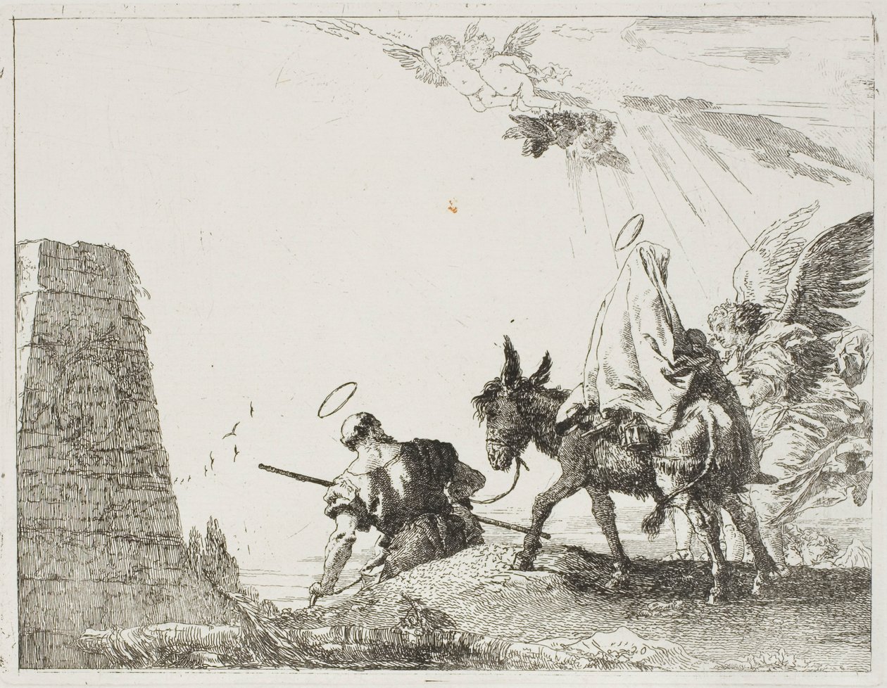 Svatá rodina procházející kolem pyramidy, deska dvacet z Útěk do Egypta od Giovanni Domenico Tiepolo