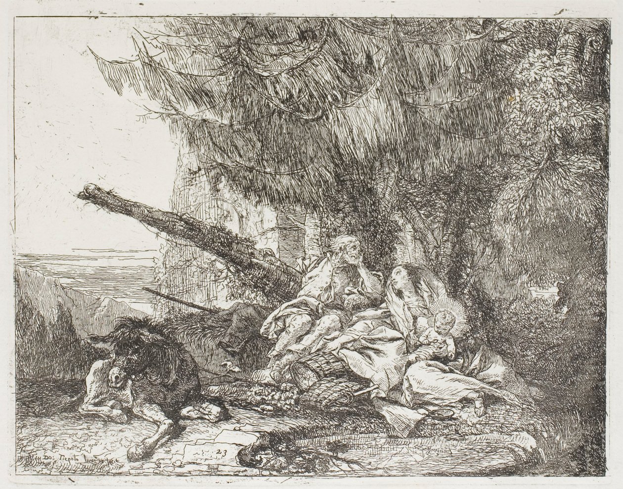 Svatá rodina odpočívá v lese, deska 23 z Útěk do Egypta od Giovanni Domenico Tiepolo