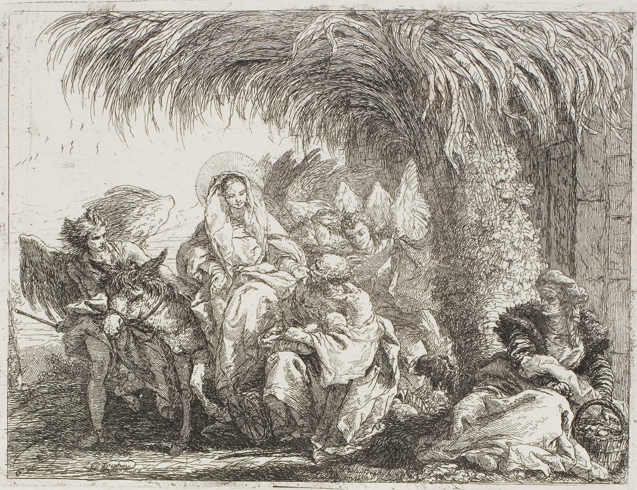 Svatá rodina pod palmou, deska šest z Útěk do Egypta od Giovanni Domenico Tiepolo