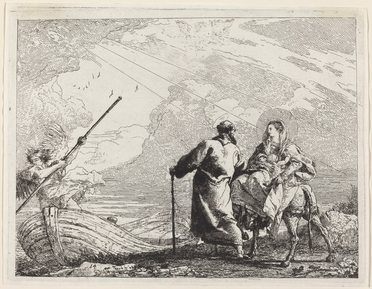 Svatá rodina na břehu řeky od Giovanni Domenico Tiepolo