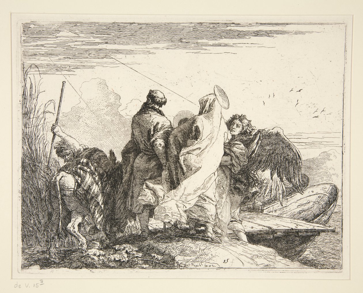 Svatá rodina u řeky, ze série Idee pittoresche sulla fuga in Egitto (Útěk do Egypta) od Giovanni Domenico Tiepolo