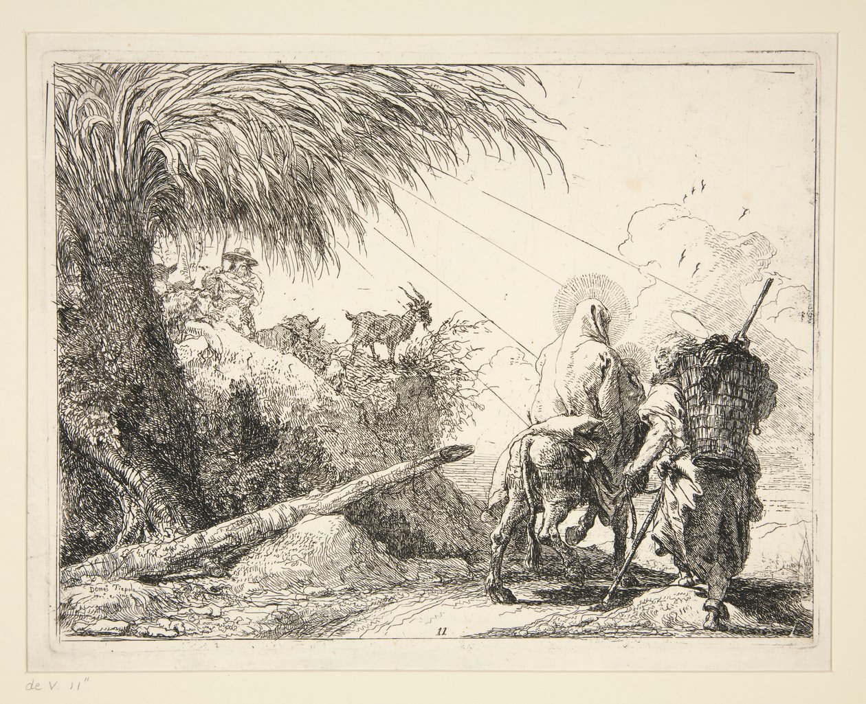 Svatá rodina na skalnaté cestě, ze série Idee pittoresche sulla fuga in Egitto (Útěk do Egypta) od Giovanni Domenico Tiepolo