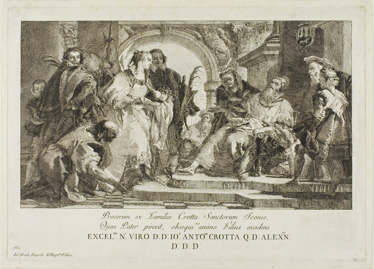Svatí patroni rodiny Crotta od Giovanni Domenico Tiepolo