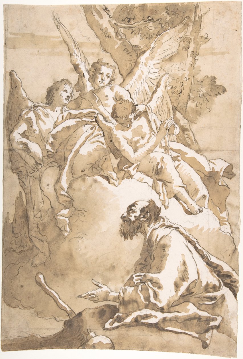Tři andělé, kteří se zjevili Abrahamovi u dubů v Mamre od Giovanni Domenico Tiepolo
