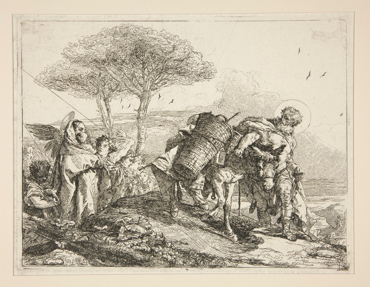 Panna, držící dítě, ze série Idee pittoresche sopra la fuga in Egitto (Útěk do Egypta) od Giovanni Domenico Tiepolo