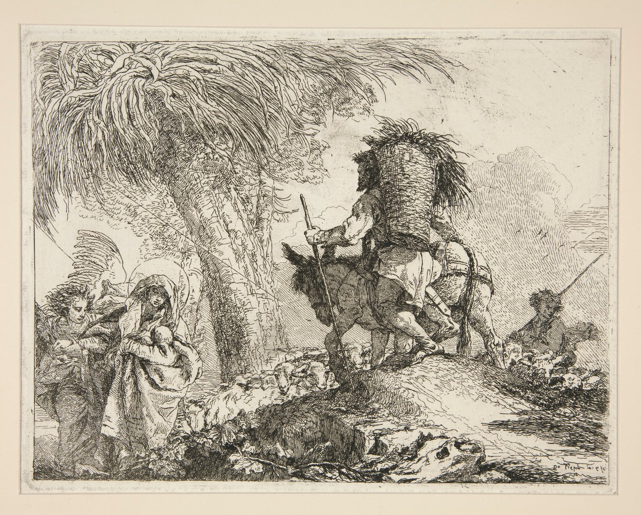 Panna a dítě s Josefem, ze série Idee pittoresche sopra la fuga in Egitto (Útěk do Egypta) od Giovanni Domenico Tiepolo