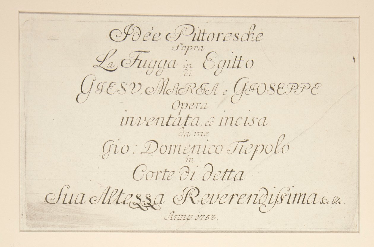 Titulní strana ze série Malebné nápady nad útěkem do Egypta od Giovanni Domenico Tiepolo