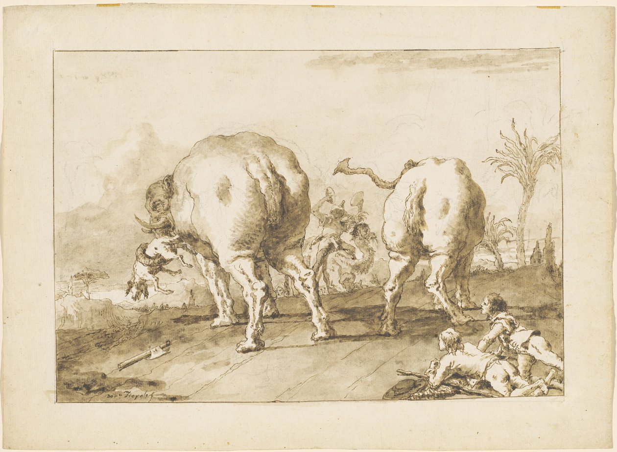 Dva řádící sloni od Giovanni Domenico Tiepolo