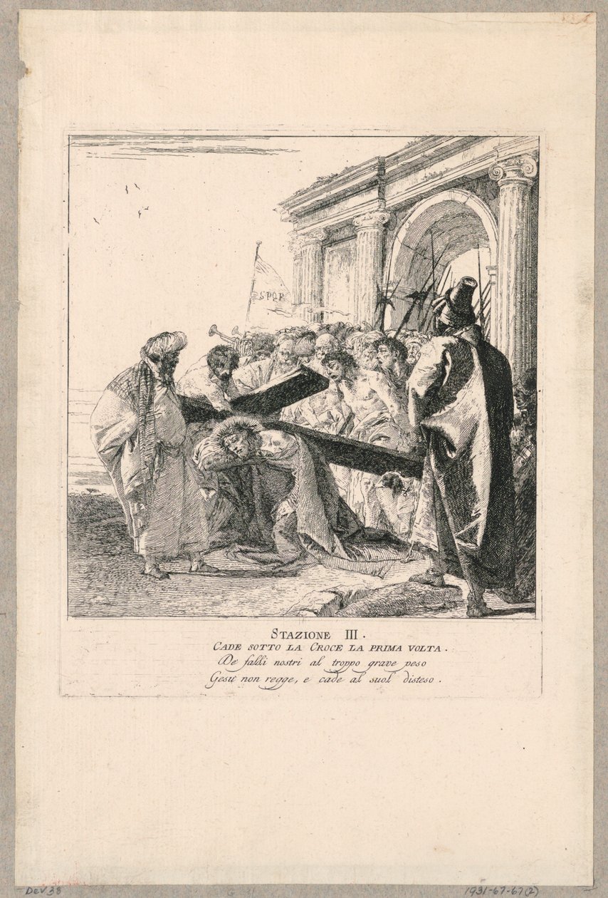 Via crucis – stanice III, poprvé padá pod kříž od Giovanni Domenico Tiepolo