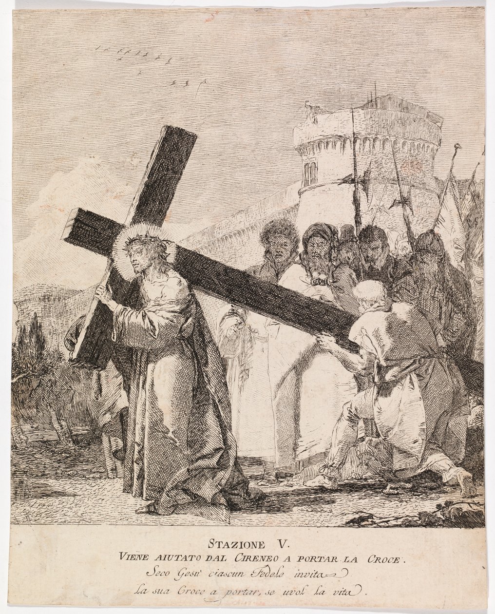 Via crucis - zastavení V. Šimon z Kyrény pomáhá Ježíši nést kříž od Giovanni Domenico Tiepolo