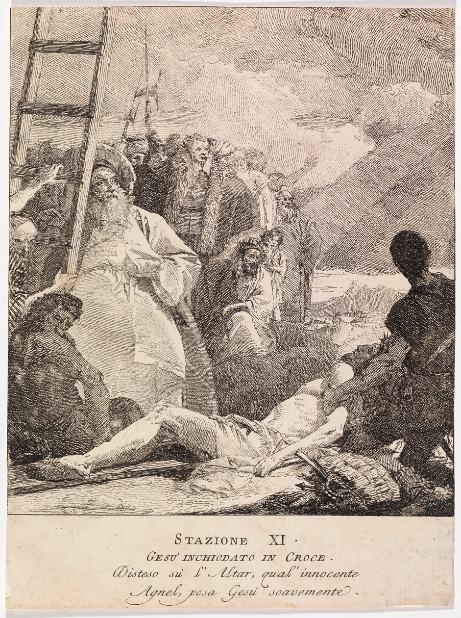 Via crucis - stanice XI. Ježíš je přibit na kříž od Giovanni Domenico Tiepolo