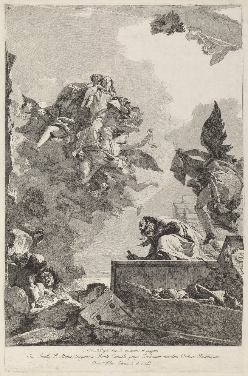 Madonna del Carmelo se zjevuje Saint Simon Stock od Giovanni Domenico Tiepolo after Giovanni Battista Tiepolo
