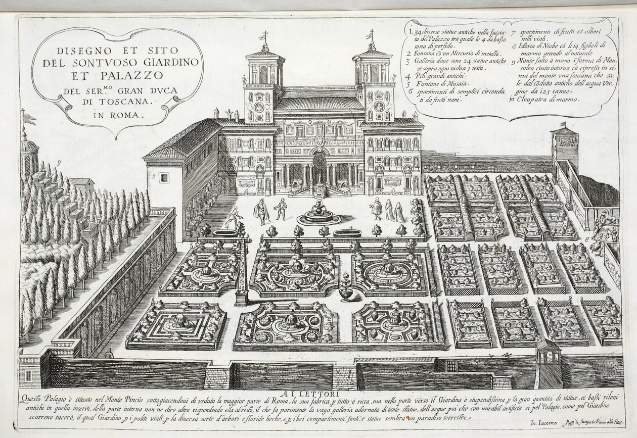Pohled na zahrady a palác velkovévody z Toskánska, Řím od Giovanni Domenico de